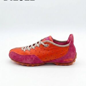 Diesel Arras Women's Sneakers US 7.5 EUR 38 Orange Pink Y2K Leather Suede